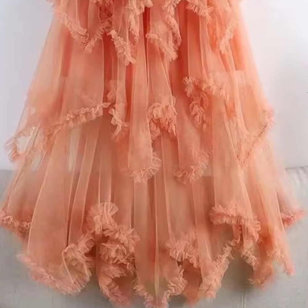 Irregular Gauze Cake Skirts With FungusEdge Women High Waist Solid Color Party - Picture 2 of 3